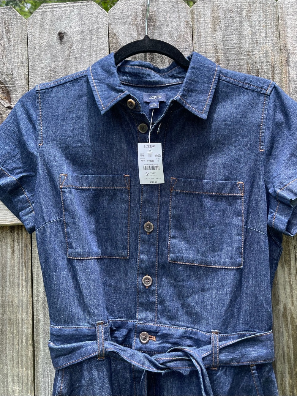 J. Crew Dark Blue Denim Button-Front Dress with Contrast Stitching NWT - Picture 2 of 11